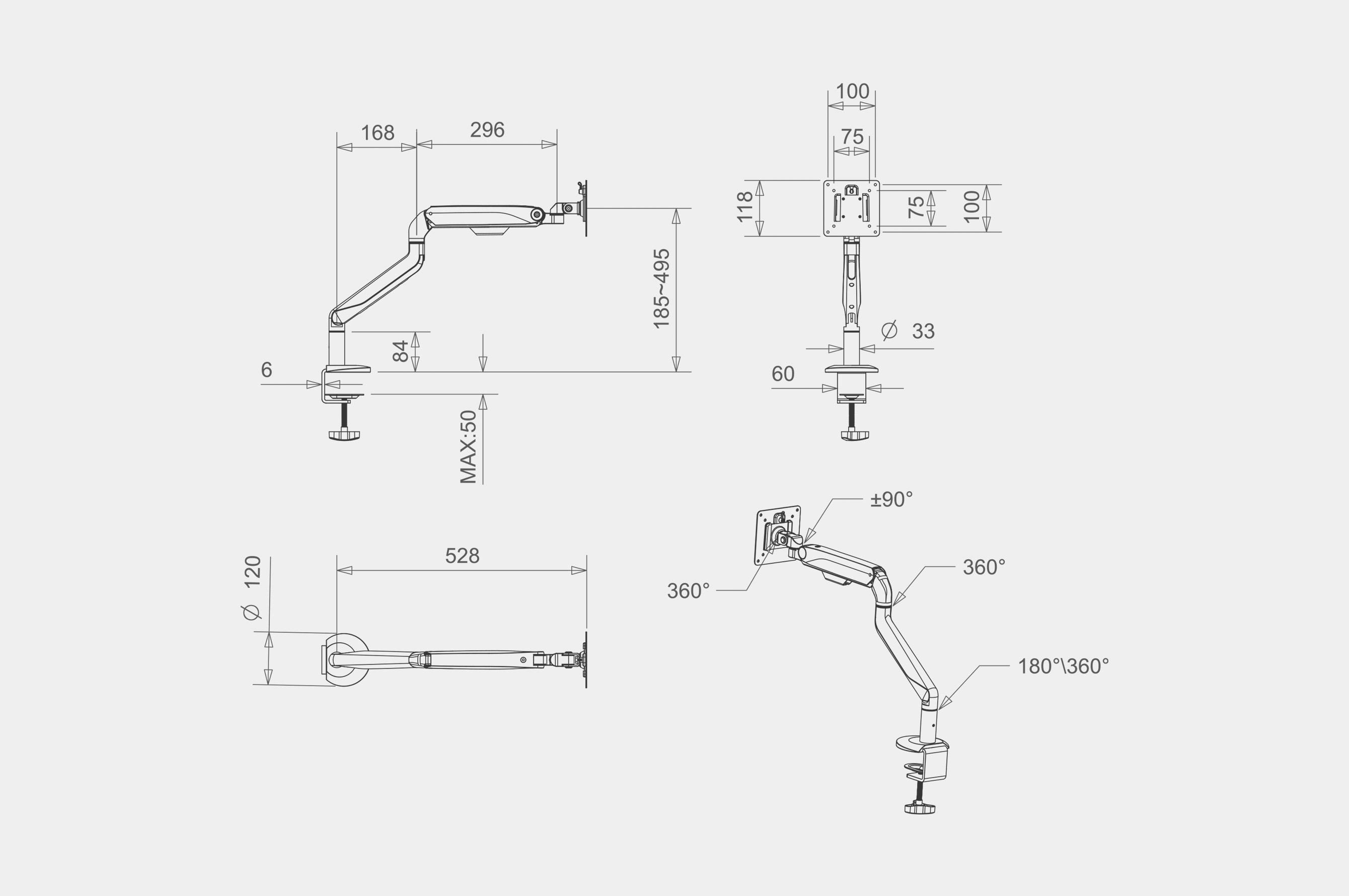 Single Monitor Arm – Screen Size 17" – 32" Screens – White 3
