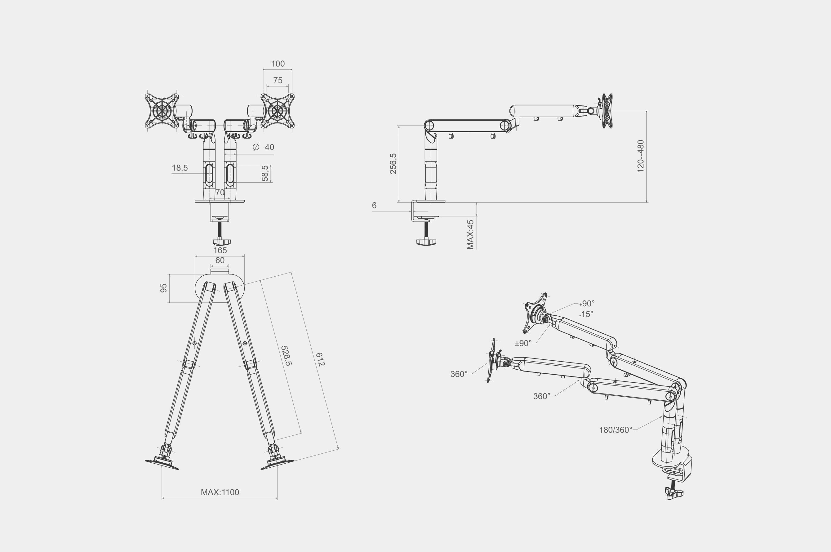 Pro+ Dual Monitor Arm – Screen Size 17" – 32" Screens – White 3